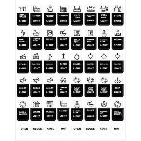 1 feuille d'icônes d'appareils électroménagers, logos imprimés en anglais, autocollante, excellente adhérence, icônes claires, amovible, distingue les touches, salle de bain, sans marque, bouton-pouss