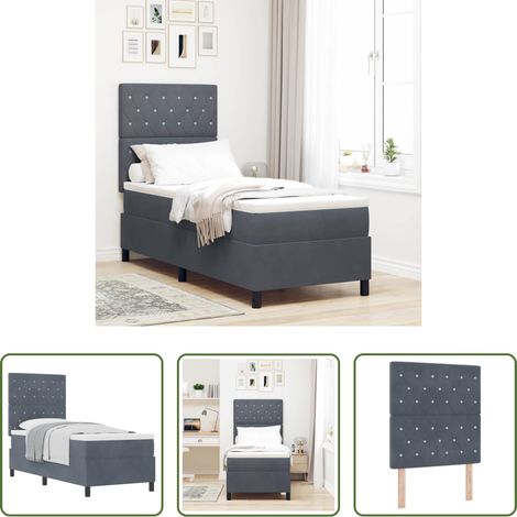 vidaXL Holzrahmen - Boxspringbett mit Matratze Dunkelgrau 80 x 200 cm Samt (1/5)