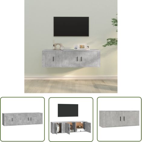 The Living Store Ensemble de meubles TV 2 pcs gris béton bois d'ingénierie - Meuble Tv - Meuble Média - Étagère Murale - Rangement Mural - Décoration Intérieure (1/5)
