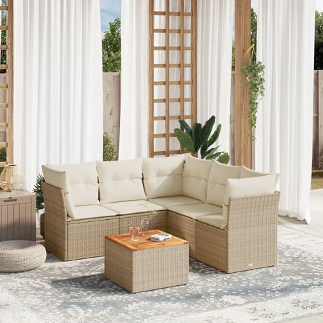 Set Divano da Giardino 6 pz con Cuscini Beige in Polyrattan vidaXL (1/3)