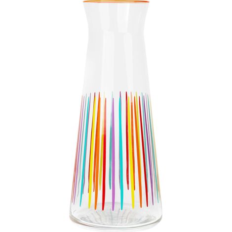 Pichets carafes en verre à rayures brillantes, carafes en verre à col étroit de 25 cm pour réfrigérateur, eau, lait, thé glacé, jus, boissons, carafe à vin (1/5)