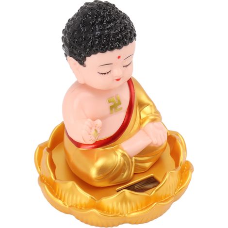 Statue Bouddha Decorative Solaire Photovoltaïque Capteur Lumière Autonome Hochement Pour Maison Voiture Bureau Vêtement Doré (1/5)