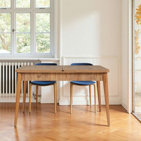 Table extensible effet pin, rangement intégré 130-165 cm ORINA (1/5)
