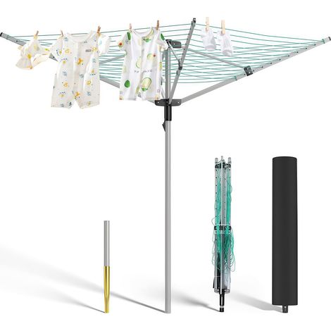 Parapluie Séchoir à linge rotatif pliable tour rétractable Séchoir à linge rotatif extérieur pour balcon, camping (4 bras, 40 m) (1/5)