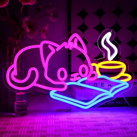 Panneau néon en forme de chat panneau néon LED pour chat jardin terrasse extérieur (1/5)