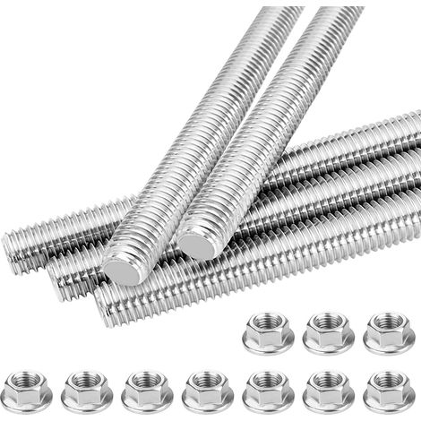 Lot de 5 Tige filetée M10x300mm, Acier inoxydable 304, 10 Ecrou a embase, Construction