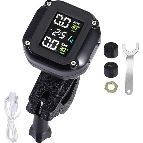 Motorrad-Reifendruckkontrollsystem (TPMS), IP68 wasserdichtes Motorrad-Reifendruckkontrollsystem mit LCD-Bildschirm und 2 externen drahtlosen Sensoren (1/5)