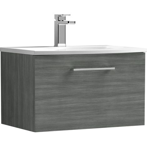 Balterley  Modern Bathroom 1 Soft Close Drawer Wall Hung Vanity & Basin, Anthracite, 600mm