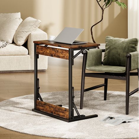 Mesa auxiliar en C plegable 2 piezas 60 x 37 x 71 cm en MDF y metal, marrón DESVIAE (1/5)