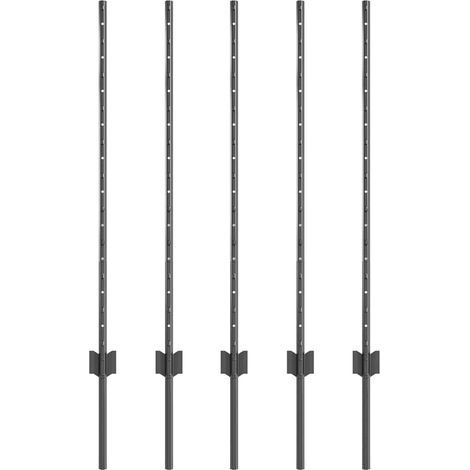 Poteau de clôture. 5 pcs Gris 100 cm Acier (1/5)