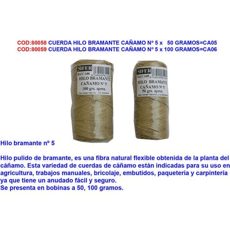 SIFER Cuerda hilo bramante cáñamo número 5 50 gramos