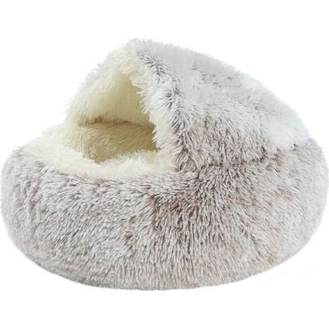 Cama redonda para perros y gatos - Marrón claro, 40 cm, cama redonda de felpa suave y cálida para mascotas, colchón grueso y extra suave, colchón profundo y cómodo para otoño e invierno.