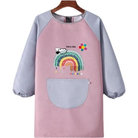 Kindermalerschürze – Ideal als Geschenk – Wasserdicht – Verstellbare lange Ärmel – Weiß und bunt