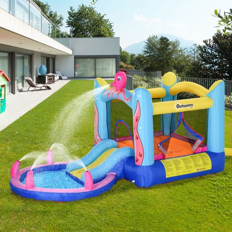 360 x 175 x 180 cm - Château gonflable auto-gonflable comprenant souffleur, patchs, 1 trampoline, 1 bassin d’eau, 1 toboggan