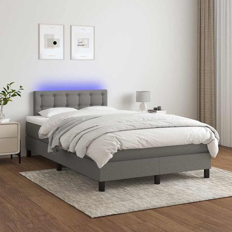 vidaXL Sommier à lattes de lit et matelas et LED Gris foncé 120x200 cm (1/5)