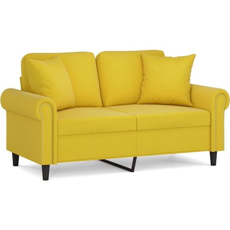 Canapé 2 places,Sofa pour Salon,Banquette avec oreillers décoratifs jaune 120 cm velours CFW496199