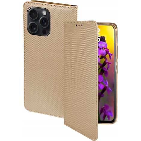 Custodia per Apple iPhone 15 Pro SMART MAGNET BOOK CASE CLOSED GOLD + Vetro (1/5)
