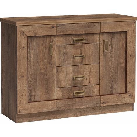 Cómoda Lircava 104, Roble de lefkada, Con cajones y puertas, Número de cajones: 4, 90x120x44cm