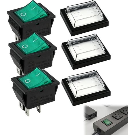 3 PCS Interrupteur À Bascule Étanche À LED Éclairée, Modèle Mini Bateau DPST avec 4 Broches, Support Électrique Fiable En AC 250V 16A Et 125V 20A pour Usage Électrique Domestique Et Industriel (Vert) (1/5)