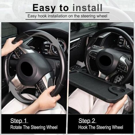 Support de volant pour ordinateur portable, plateau de siège auto pour manger, console sous volant, accessoire voyage noir (1/4)