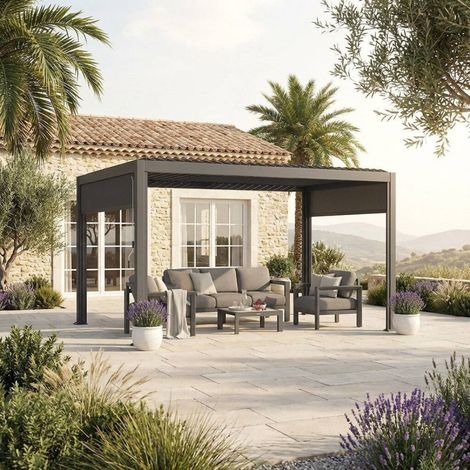 Pergola bioclimatique Evonis 4 x 3 m aluminium et acier graphite Hespéride