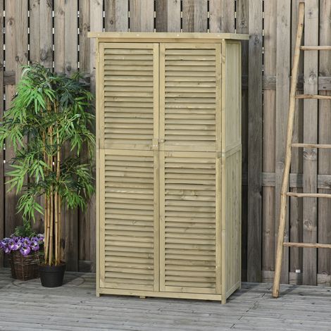 Armario de jardín 87x46.5x160 cm gris en madera con techo asfáltico y puertas con lamas (1/5)