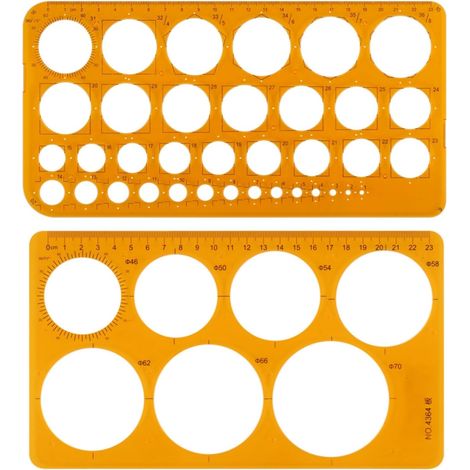 2 Pièces Normographe pour Croquis et Schémas, Pochoir Cercles avec 36 Cercles et 7 Cercles Règle Circulaire, Regle Geometrique Multifonction pour école, Bureau, Construction (1/5)