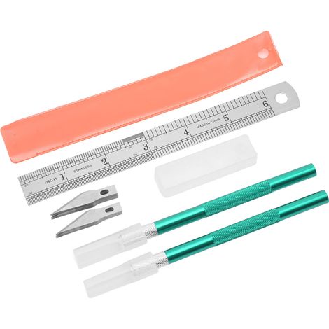 Ensemble de couteaux à sculpter Exacto Gabarit pour collage artistique Règle 20 lames Outils pour la création de carnets Ensemble de lames vertes (1/5)