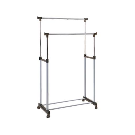 Portant double sur roulettes 90x43x95-170 cm en métal gris