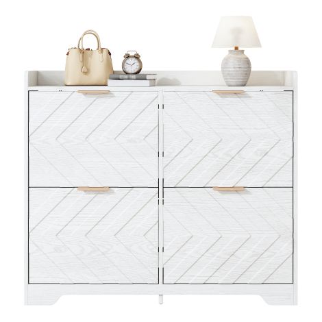 Meuble à chaussures avec 4 compartiments basculants, façade à texture 3D, étagère supérieure, spacieux, gain de place, mobilier d'entrée. (1/5)