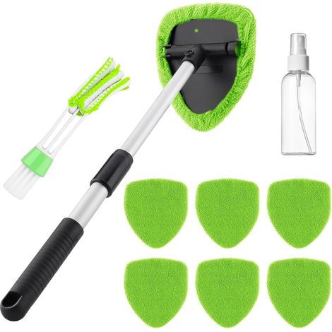 Nettoyage Pare Brise Kit,6Tampons Lavables,1Vaporisateurs et Brosse de Climatisation,Nettoyage de Pare Brise avec Poignée Télescopique avec Poignée Pivotante à 180°,pour Nettoyage des Vitres (Bleu) (1/5)