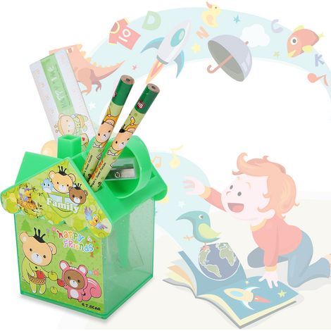 Porte-crayons Maison Enfant - Organisateur Bureau Amusant en Forme de Petite Maison Verte - Cadeau Écolier Créatif (1/5)