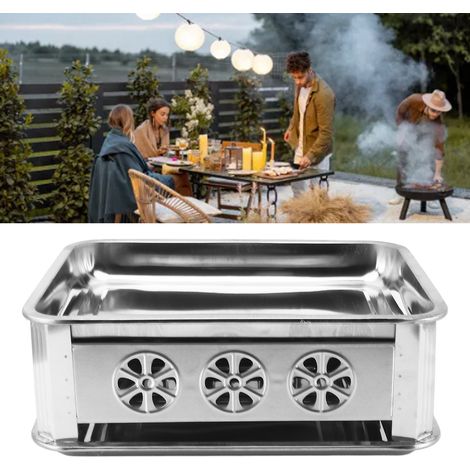 Parrilla rectangular de carbón y alcohol con rejilla de acero inoxidable para pescado (M) para asar pescado (1-2 kg), tamaño 39 x 29 cm, ventilada, para uso comercial/privado. (1/5)