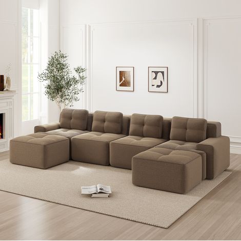 Modulsofa Cord Braun, 4-Sitzer, U-Form, tiefer Sitz 74 cm, montagefrei (1/5)