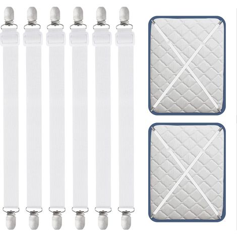 8 Pièces Tendeur Drap Housse,67-126CM Tendeurs De Drap RéGlables pour Drap De Lit,Attache pour draps, Matelas, Planche à Repasser ou canapé Blanc (1/5)