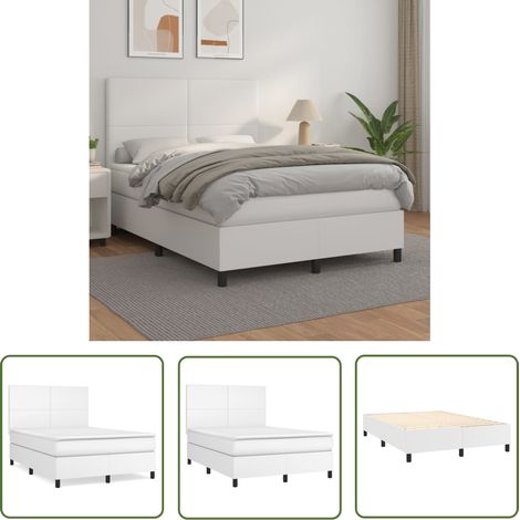 The Living Store Sommier à lattes de lit avec matelas Blanc 140x200cm Similicuir - Lit Tapissier - Lit Double - Matelas À Ressorts Ensachés - Tête De Lit Ajustable - Literie Blanche (1/5)