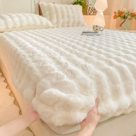 Drap Housse en Polaire 180x200 Bonnet 25 cm,Drap Housse Flanelle Super Chaud pour Matelas Épais,avec Une Rebord Élastique,Blanc (1/5)