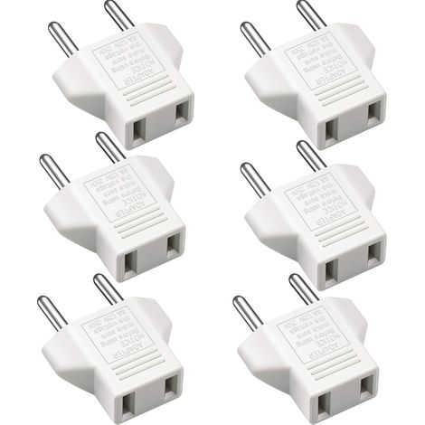 Adaptateur US vers EU, [Lot de 6] 2 Broches CN Chine USA Americaine à 2 Broches EU Europe France, Allemagne, Espagne, Égypte et Plus - Blanc