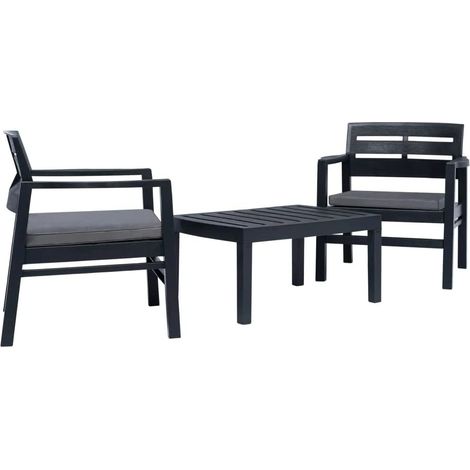 Salotto da esterno antracite 2 posti in resina poltrone con cuscini e tavolino Lombok (1/4)