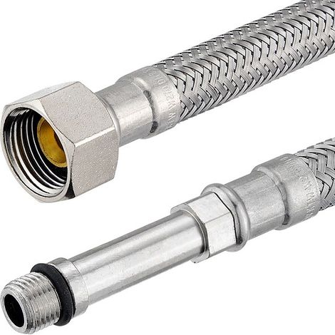 Flexibler Verbindungsschlauch - 1 x Überwurfmutter 3/8'' mit Dichtung und 1 x Armaturendirektanschluss M10 - Länge 500 mm (1/3)