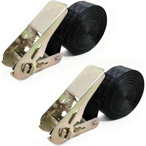 Lot de 2 sangles d'arrimage avec cliquet 6m x 2,5cm, capacité de charge 500kg