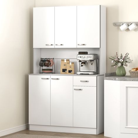Armario de cocina independiente Irovami con 6 puertas, cajón, estantes ajustables y encimera abierta para comedor, color blanco