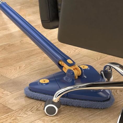 Balai à franges triangulaire, rotatif à 360 degrés, extensible et automatique, avec 2 serpillères réutilisables pour le nettoyage (1/4)