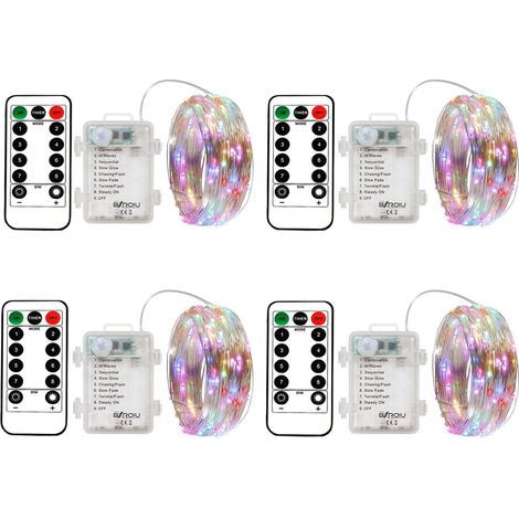 4 x Guirlandes LED à Piles 50 LED Multicolore,Télécommande,Minuterie (1/5)