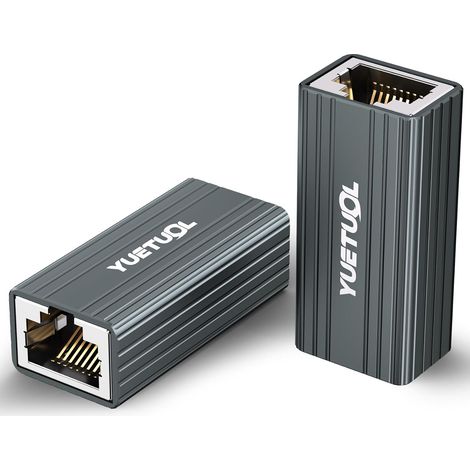 Coupleur RJ45 Ethernet 10Gbps, Raccord RJ45 Femelle vers Femelle, LAN Rallonge Connecteur Adaptateur Gris Lot de 2 Compatible avec Les Câbles Réseau,Cable Ethernet Cat8/Cat7/Cat6/Cat5e (1/5)
