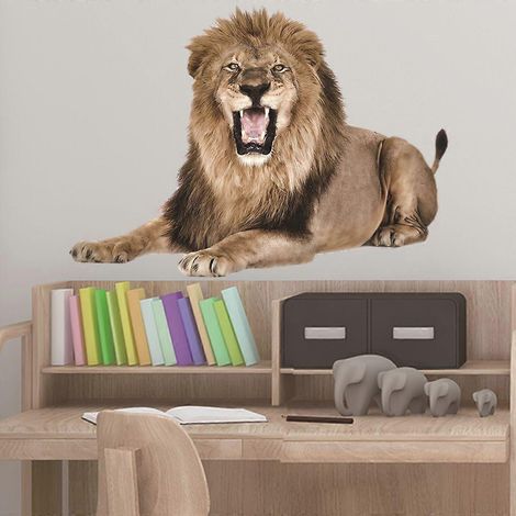 Sticker mural lion effet 3D - Décoration murale nature animal pour chambre ou salon (1/5)