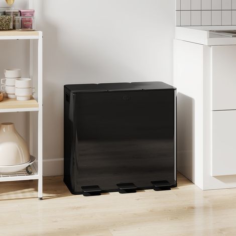 Poubelle à 3 compartiments de 20 L, couvercle désodorisant, anti-traces de doigts, fermeture amortie, amovible, noire (1/5)