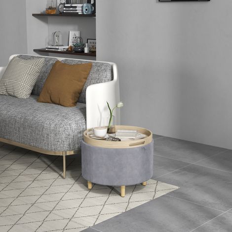 Pouf de rangement Sherpa 120 kg max avec plateau rabattable, en MDF et hêtre, 56x56x42 cm, gris (1/5)
