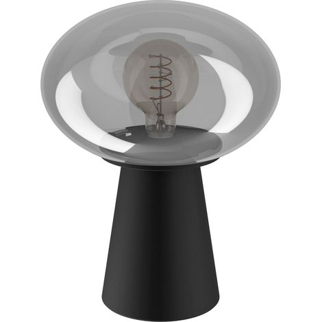 EGLO Tischlampe Madonnina, Nachttischlampe mit Glaskugel, Deko Tischleuchte für Schlafzimmer und Wohnzimmer, Metall in Schwarz und Glas in Grau-transparent, E27 Fassung, 32,5 cm (1/5)