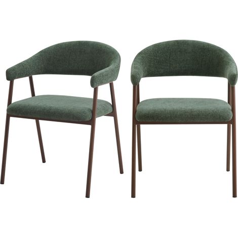 Lot de 2 fauteuils de table en tissu piètement effet bois foncé - Vert foncé - Leon